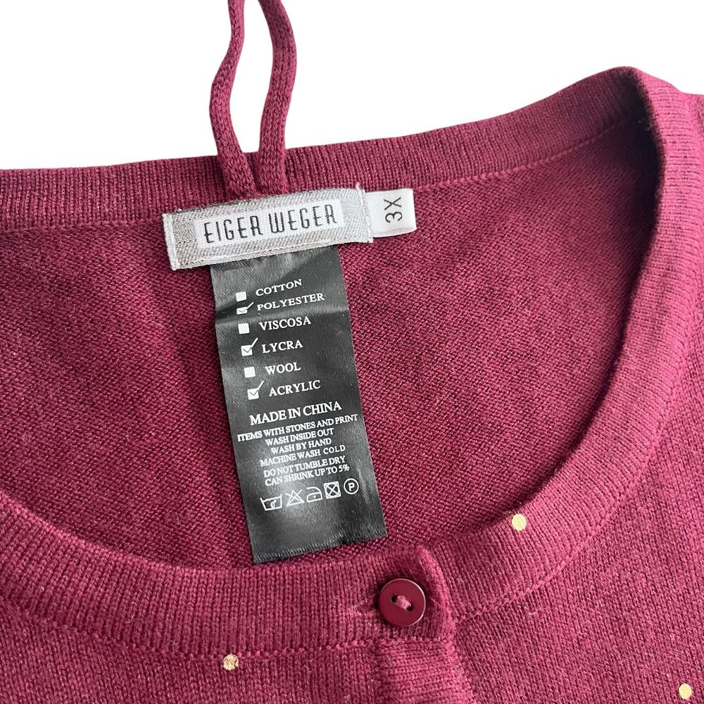 Eiger Weger Burgundy Gold Polka Dot Cardigan - Plus 3X - Picture 4 of 6